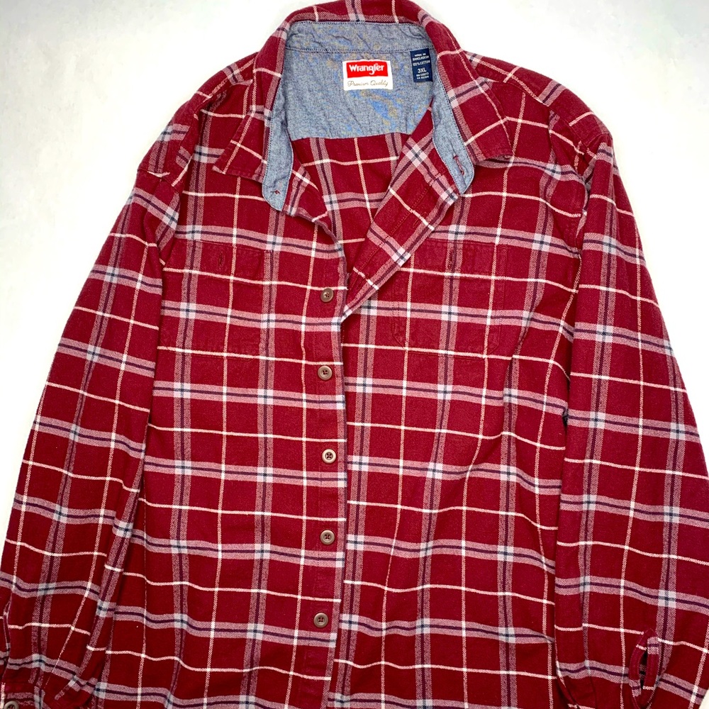 Wrangler Red & White Premium Flannel shirt Long Sleeve Button Up